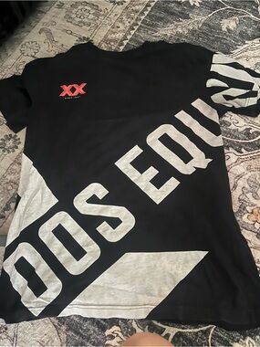 Black and Gray Graphic Tee with Red Accent